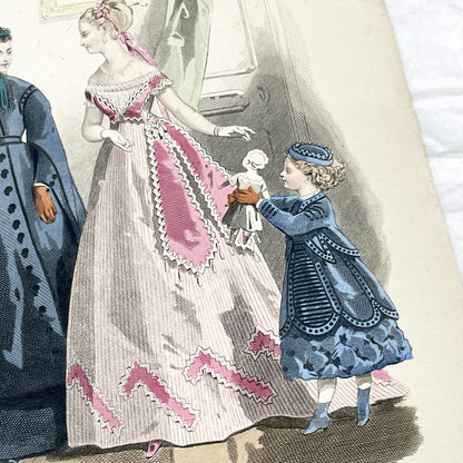 1860s - Antique French Hand-Colored Fashion Plate - Journal des Demoiselles - Victorian Dress Print - 1868 Paris Art