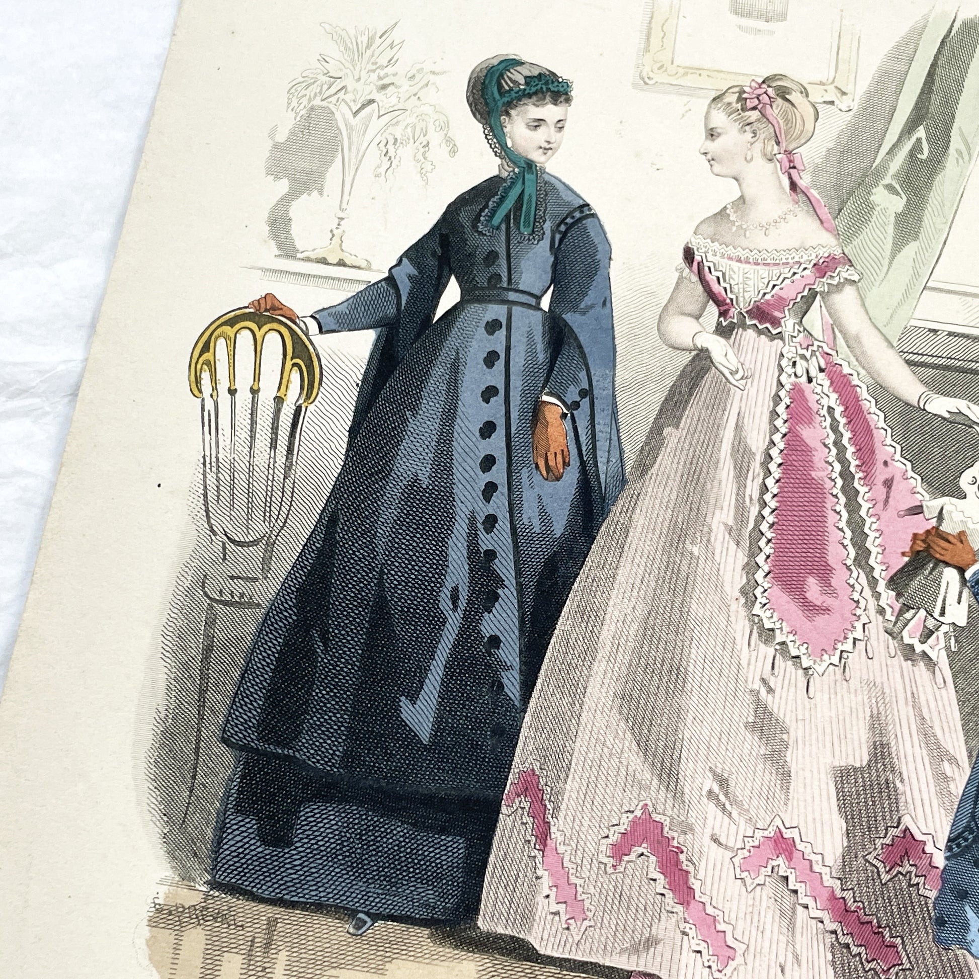 1860s - Antique French Hand-Colored Fashion Plate - Journal des Demoiselles - Victorian Dress Print - 1868 Paris Art