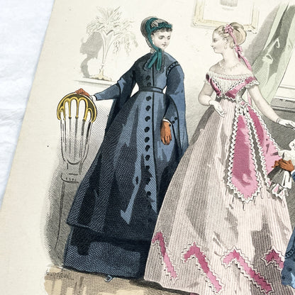 1860s - Antique French Hand-Colored Fashion Plate - Journal des Demoiselles - Victorian Dress Print - 1868 Paris Art