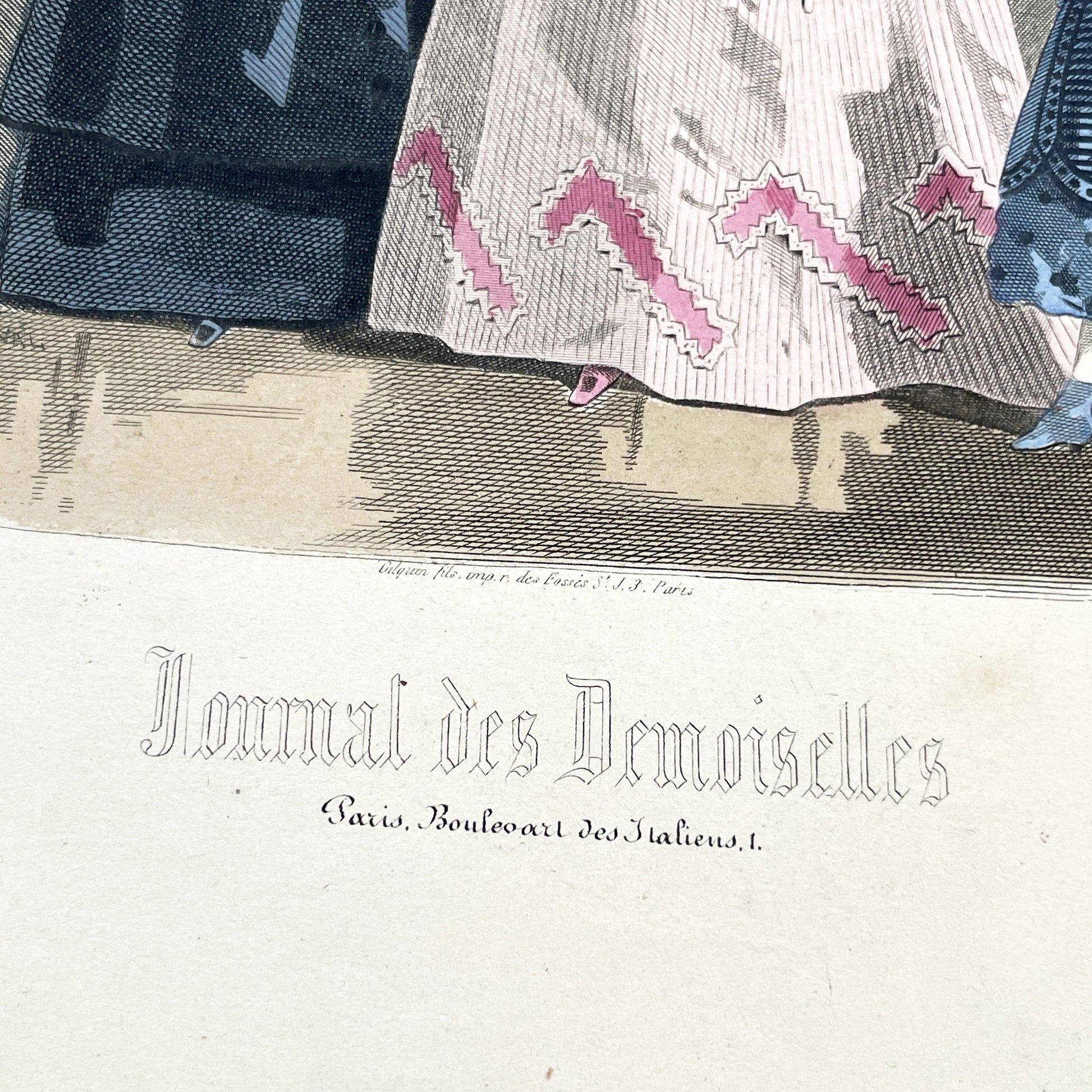 1860s - Antique French Hand-Colored Fashion Plate - Journal des Demoiselles - Victorian Dress Print - 1868 Paris Art