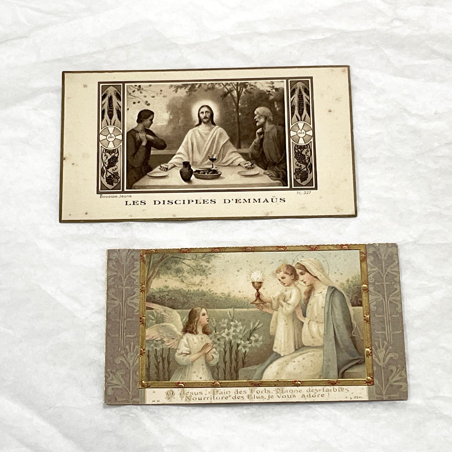 1910s - 2 Vintage Religious Holy Cards - Catholic Devotional Prints - First Communion Ephemera - Collectible Memorabilia - Historic Art