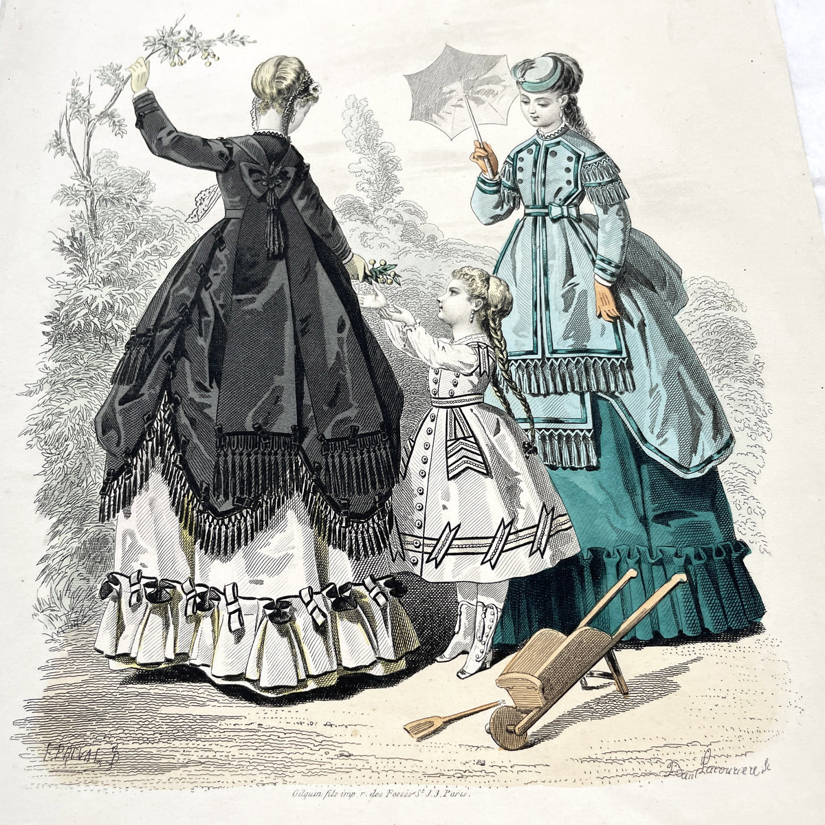 1860s - Original Antique French Fashion Plate from Journal des Demoiselles - Elegant 1868 Victorian Costume Engraving - Parisian Boutique