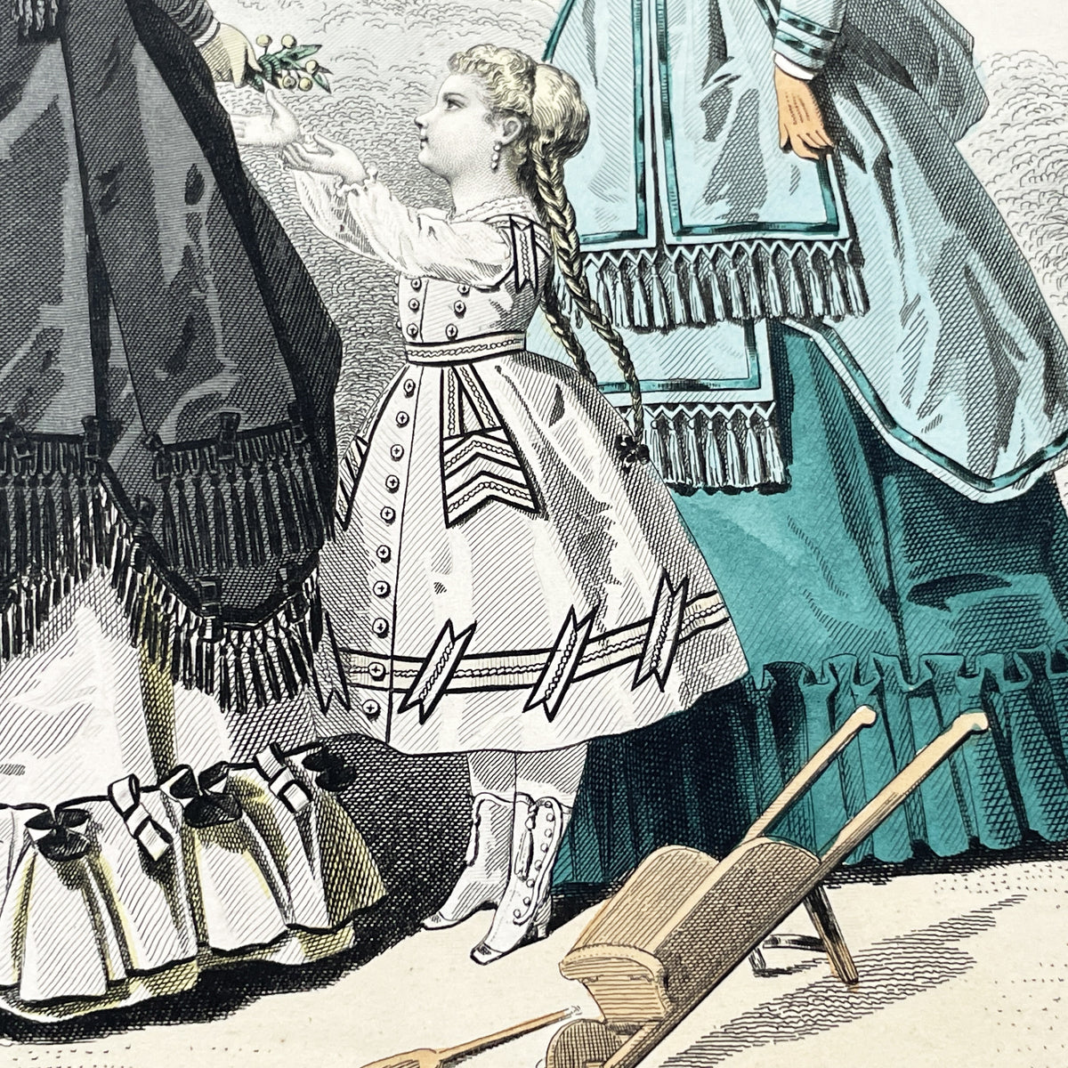 1860s - Original Antique French Fashion Plate from Journal des Demoiselles - Elegant 1868 Victorian Costume Engraving - Parisian Boutique