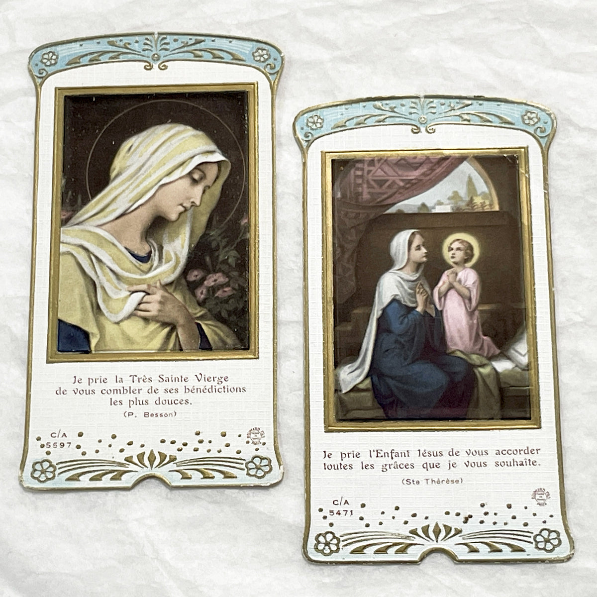 1930s - 2 Antique French Religious Holy Cards - First Communion Souvenir - Virgin Mary - Child Jesus - Catholic Mementos