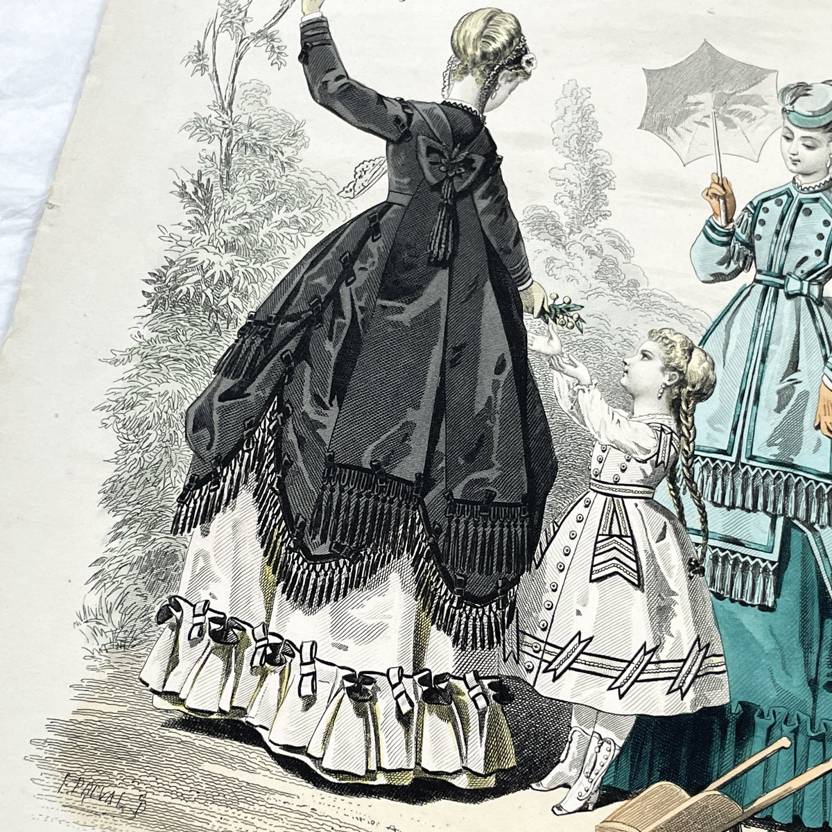 1860s - Original Antique French Fashion Plate from Journal des Demoiselles - Elegant 1868 Victorian Costume Engraving - Parisian Boutique
