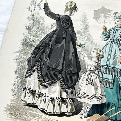 1860s - Original Antique French Fashion Plate from Journal des Demoiselles - Elegant 1868 Victorian Costume Engraving - Parisian Boutique