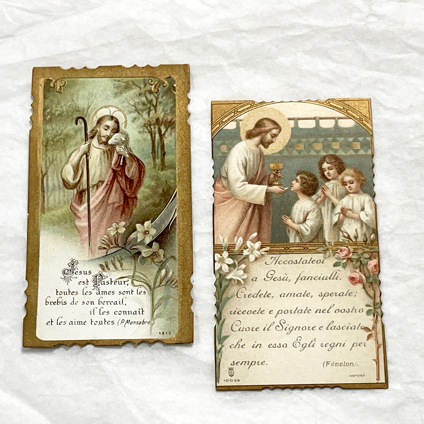 1910s - 2 twoVintage Catholic Holy Cards - First Communion - Good Shepherd - Religious Ephemera - Devotional Keepsakes