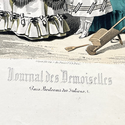 1860s - Original Antique French Fashion Plate from Journal des Demoiselles - Elegant 1868 Victorian Costume Engraving - Parisian Boutique