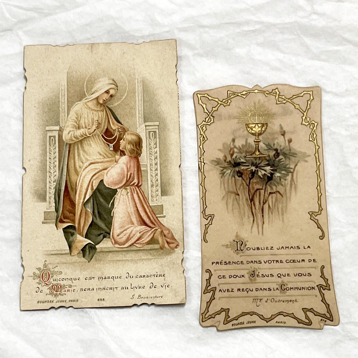 1900s - Antique French Catholic Communion Cards - Religious Ephemera - Vintage Holy Cards - Mary and Child - Chalice Artwork - Devotional