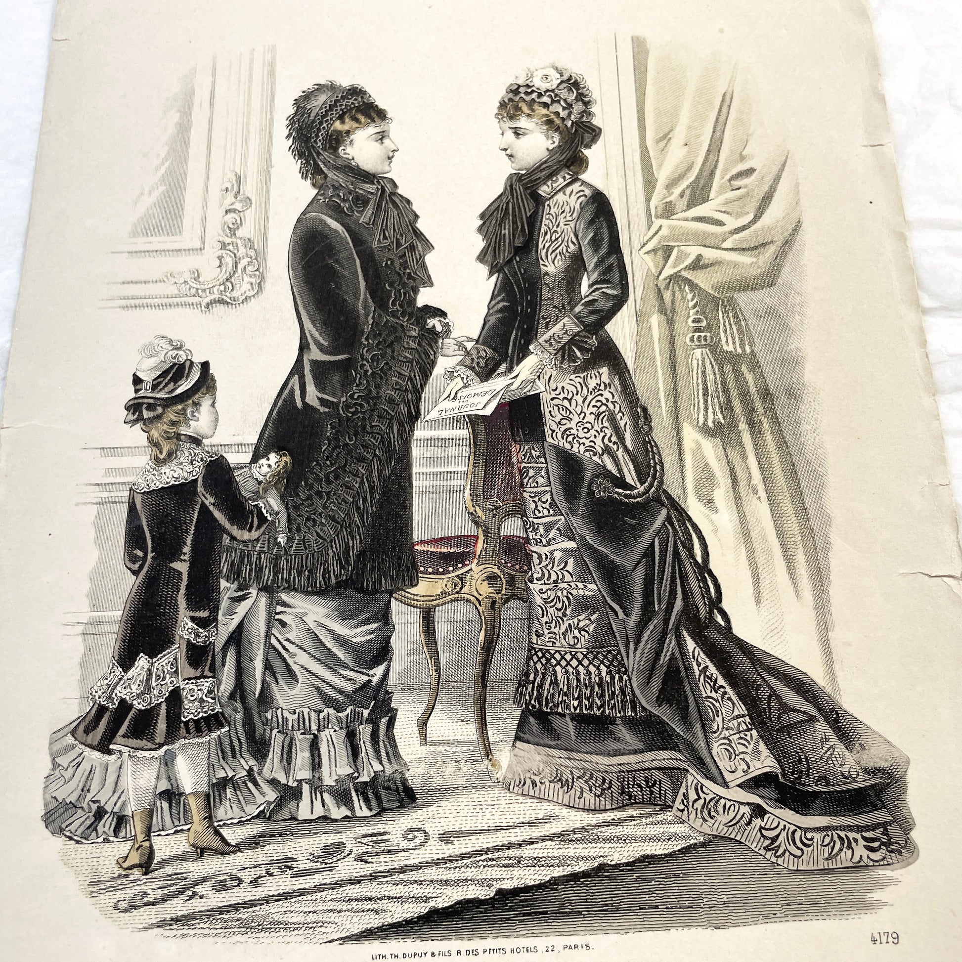 1880s - Exquisite Journal des Demoiselles Fashion Plate - Antique French Engraving - Victorian Women and Child Period Costume Illustration