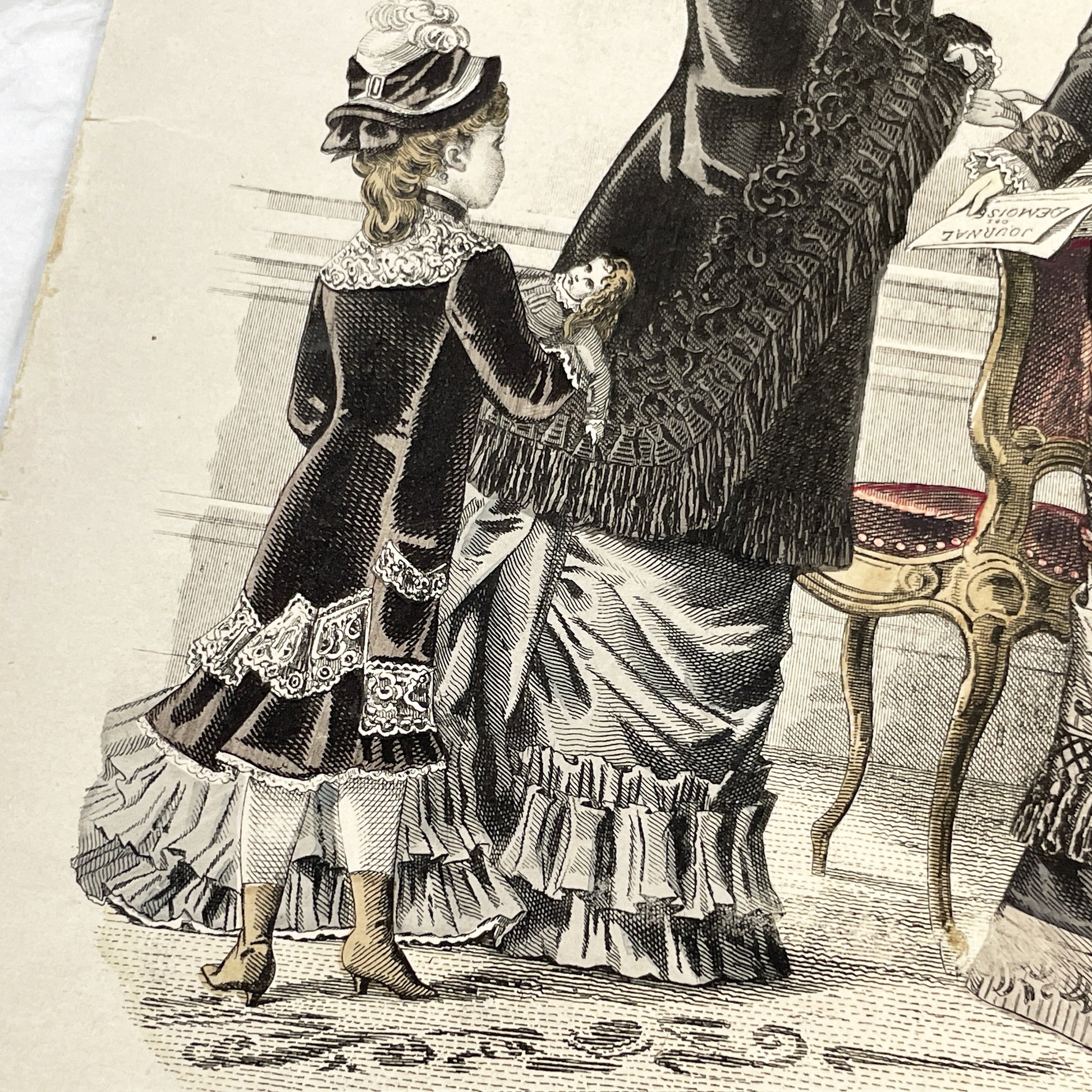 1880s - Exquisite Journal des Demoiselles Fashion Plate - Antique French Engraving - Victorian Women and Child Period Costume Illustration