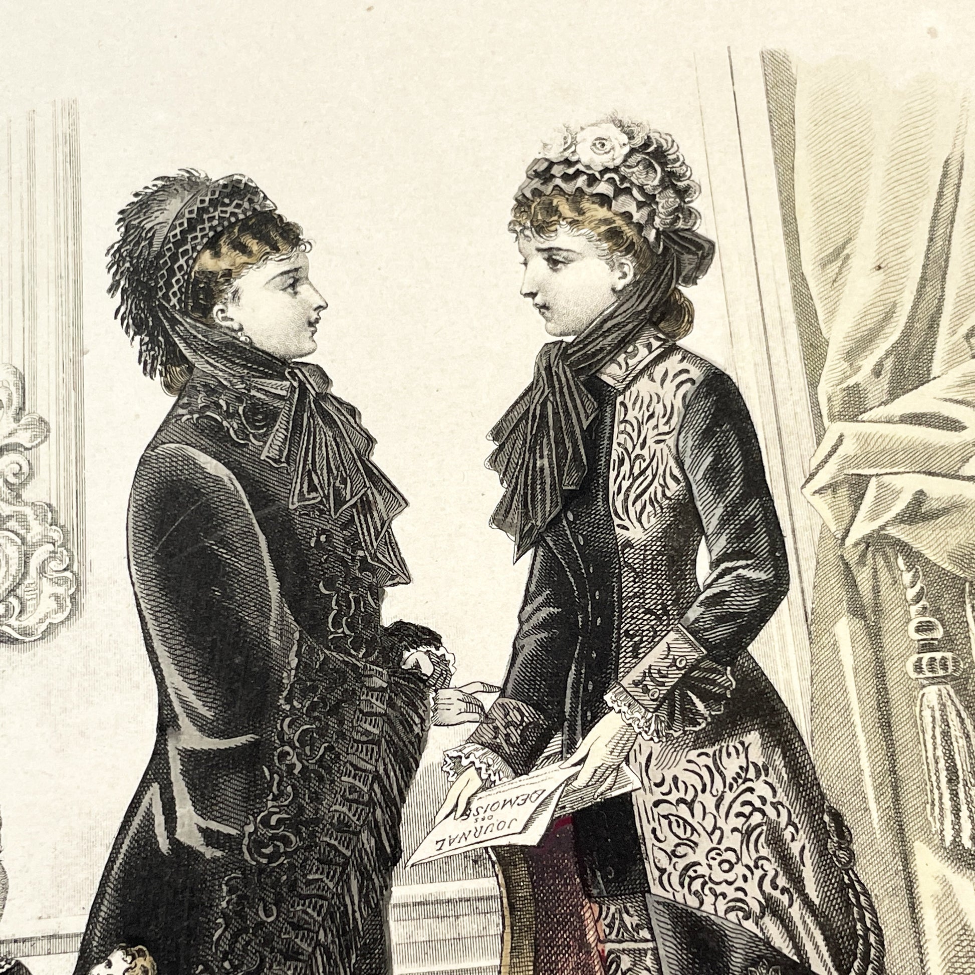 1880s - Exquisite Journal des Demoiselles Fashion Plate - Antique French Engraving - Victorian Women and Child Period Costume Illustration