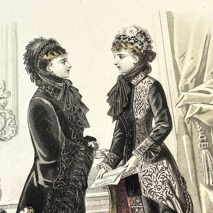 1880s - Exquisite Journal des Demoiselles Fashion Plate - Antique French Engraving - Victorian Women and Child Period Costume Illustration