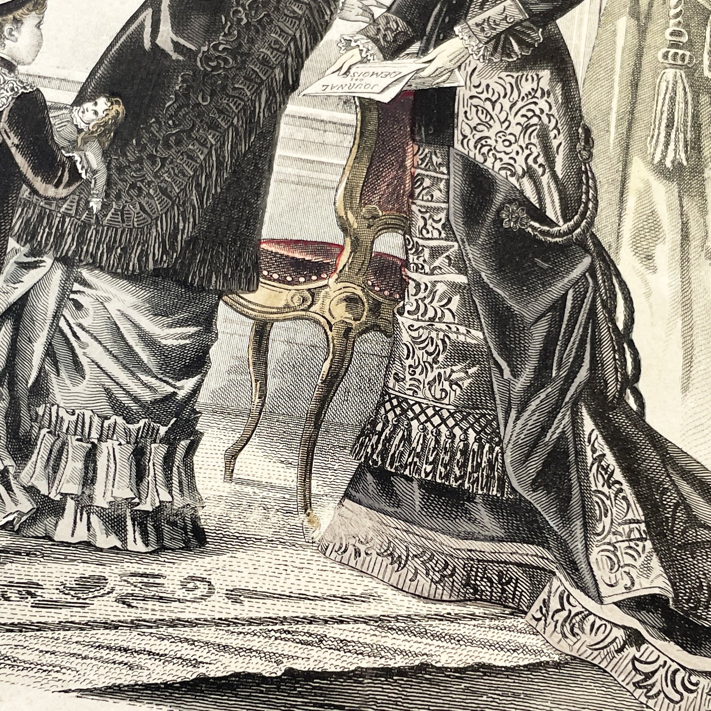 1880s - Exquisite Journal des Demoiselles Fashion Plate - Antique French Engraving - Victorian Women and Child Period Costume Illustration