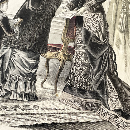 1880s - Exquisite Journal des Demoiselles Fashion Plate - Antique French Engraving - Victorian Women and Child Period Costume Illustration