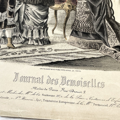 1880s - Exquisite Journal des Demoiselles Fashion Plate - Antique French Engraving - Victorian Women and Child Period Costume Illustration