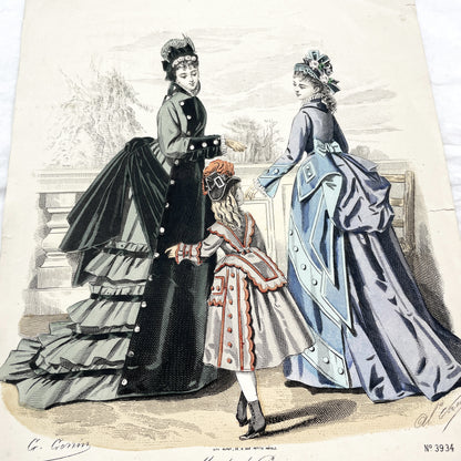1880s - Original French Fashion Print - "Journal des Demoiselles" - Parisian Elegant Women and Girl Attire - Historic Costume