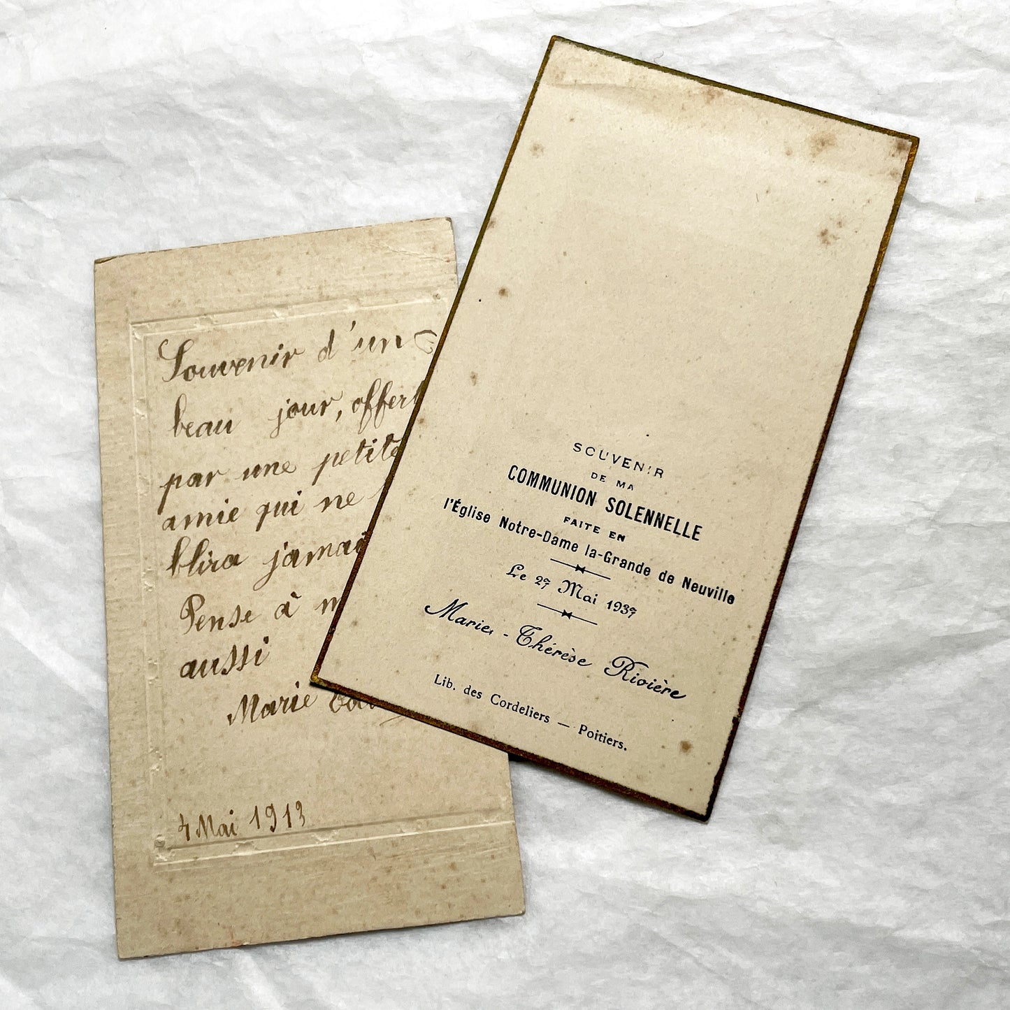 1910s - 2 Vintage Religious Holy Cards - Catholic Devotional Prints - First Communion Ephemera - Collectible Memorabilia - Historic Art