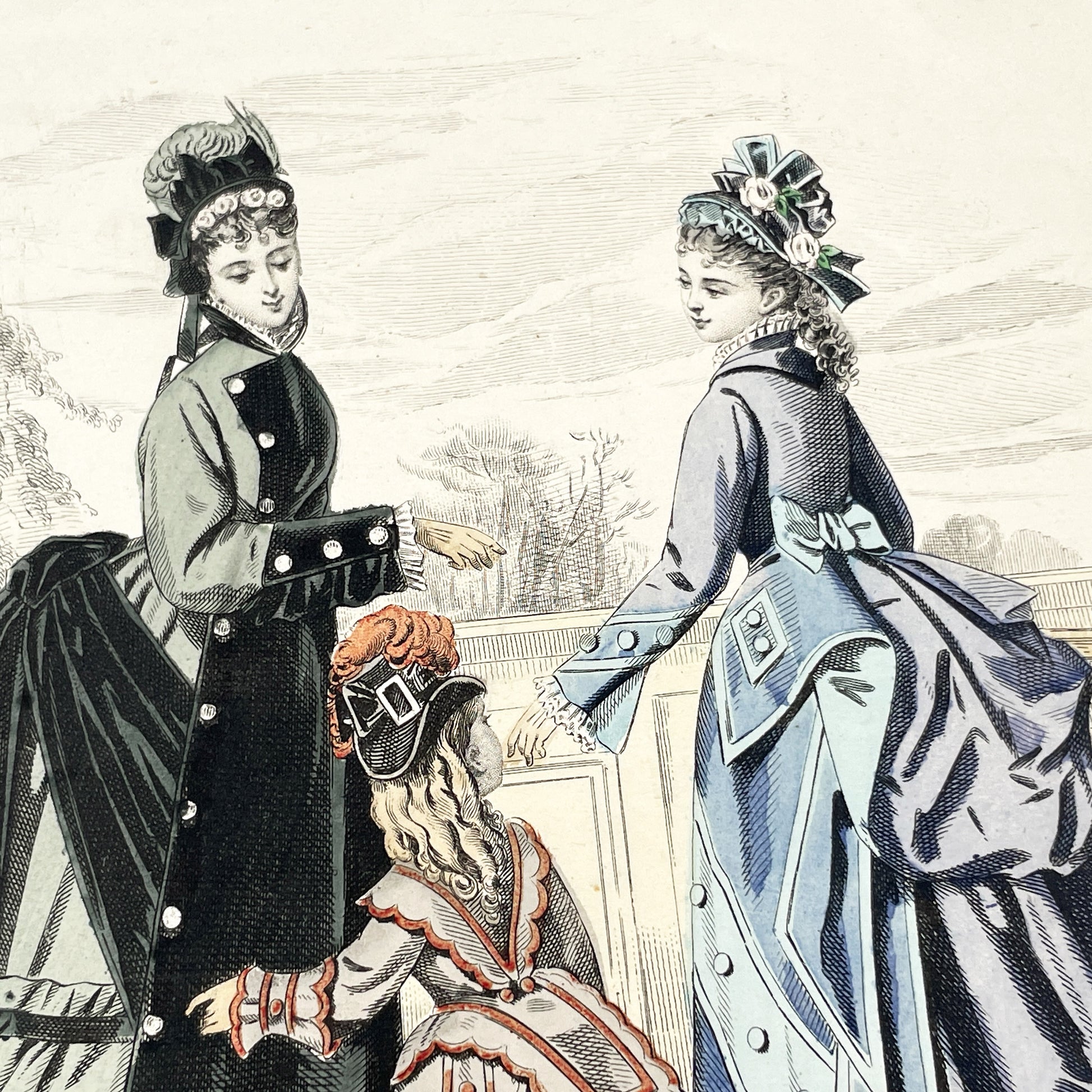1880s - Original French Fashion Print - "Journal des Demoiselles" - Parisian Elegant Women and Girl Attire - Historic Costume