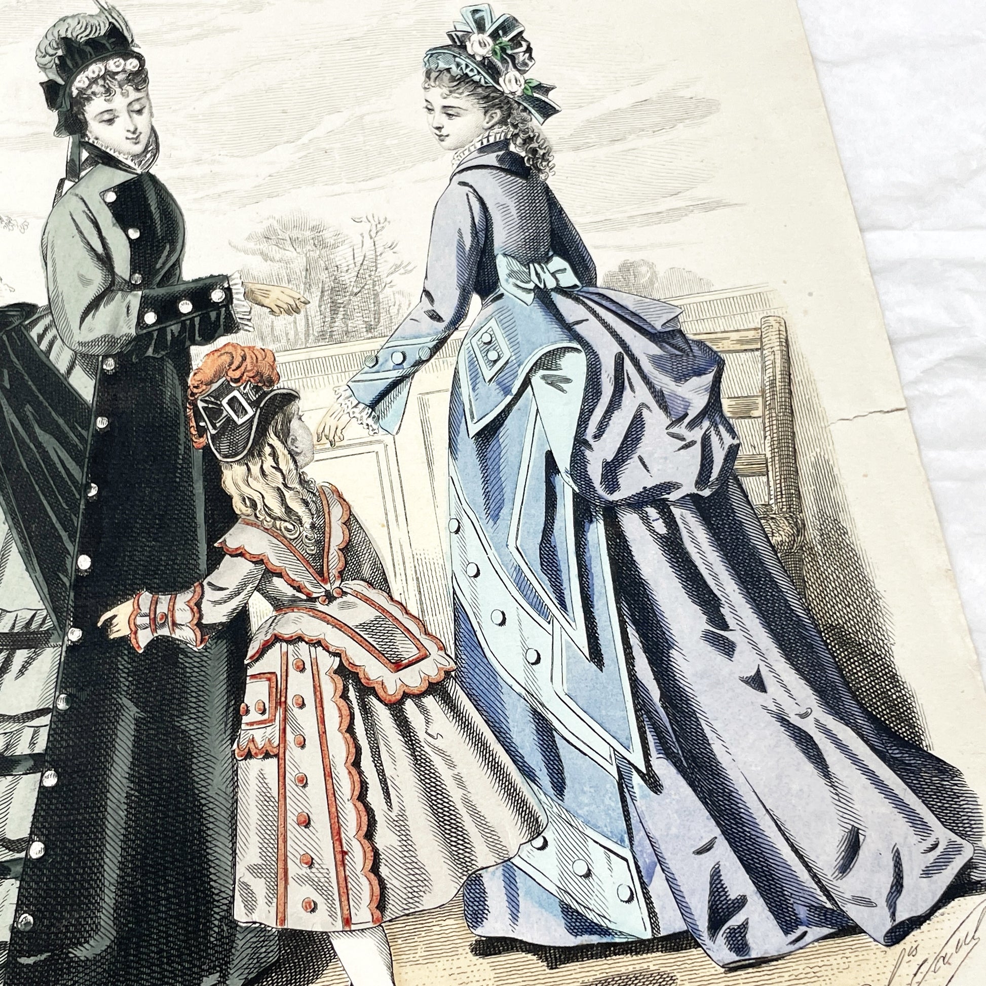 1880s - Original French Fashion Print - "Journal des Demoiselles" - Parisian Elegant Women and Girl Attire - Historic Costume