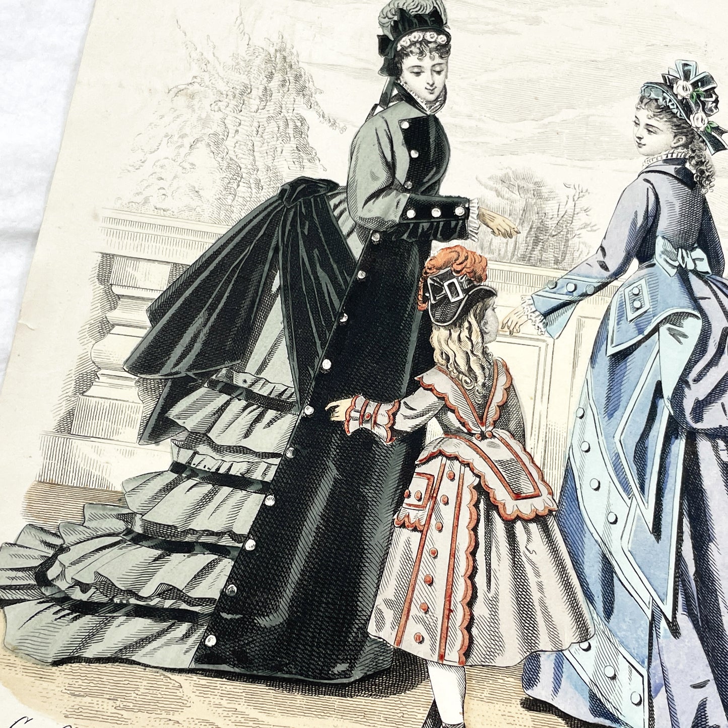 1880s - Original French Fashion Print - "Journal des Demoiselles" - Parisian Elegant Women and Girl Attire - Historic Costume