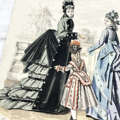 1880s - Original French Fashion Print - "Journal des Demoiselles" - Parisian Elegant Women and Girl Attire - Historic Costume