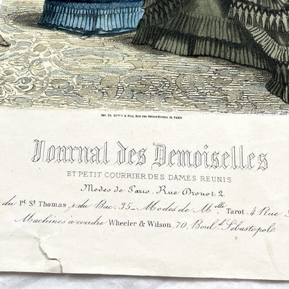 1880s - Rare Journal des Demoiselles Fashion Print - Victorian French Style Plate with Bustle Dresses & Child - Paris Art