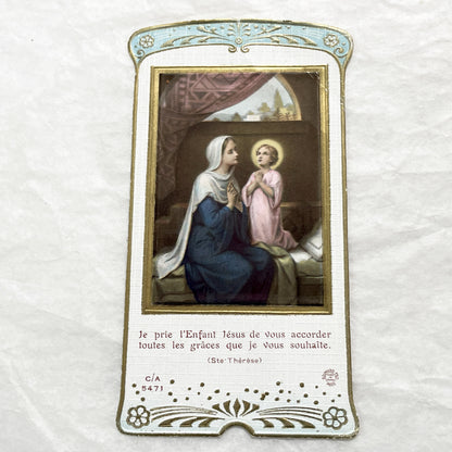 1930s - 2 Antique French Religious Holy Cards - First Communion Souvenir - Virgin Mary - Child Jesus - Catholic Mementos