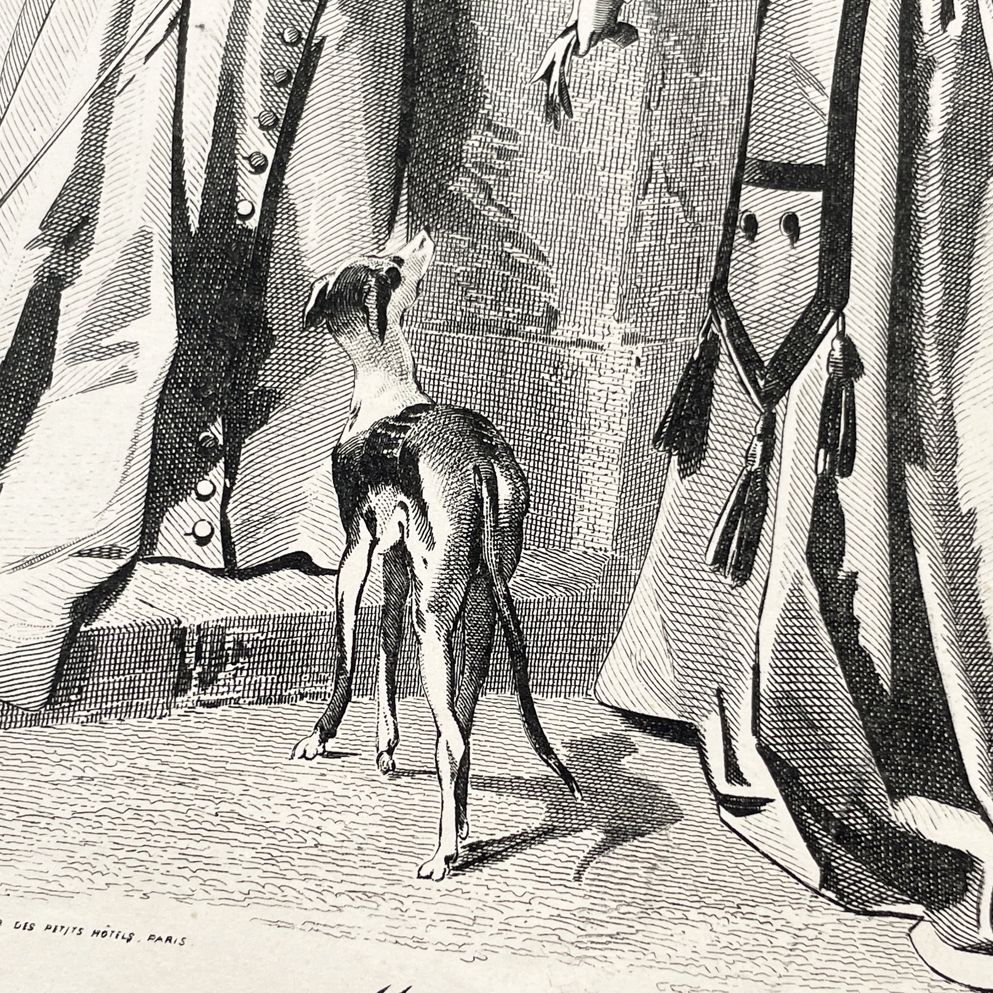 1870s - Exquisite French Fashion Print from Journal des Demoiselles - Original 1875 Engraving - Elegant Parisian Ladies and Greyhound Dog