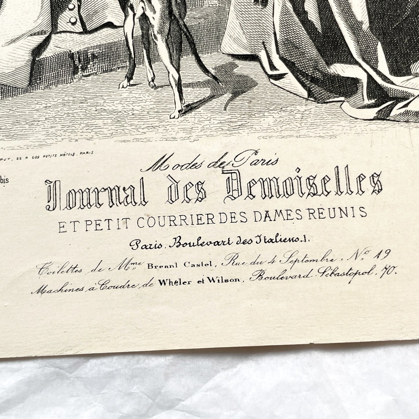 1870s - Exquisite French Fashion Print from Journal des Demoiselles - Original 1875 Engraving - Elegant Parisian Ladies and Greyhound Dog