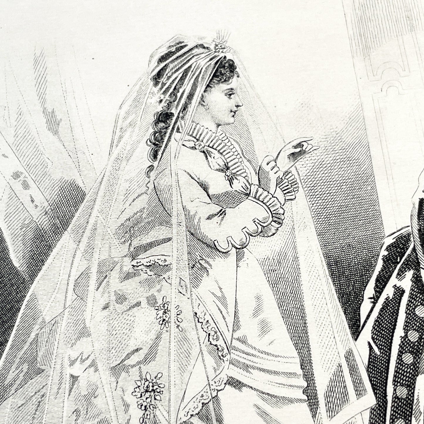 1880s - Vintage French Fashion Plate - Journal des Demoiselles - Parisian Couture Engraving - Victorian Bridal and Day Dress Original Art