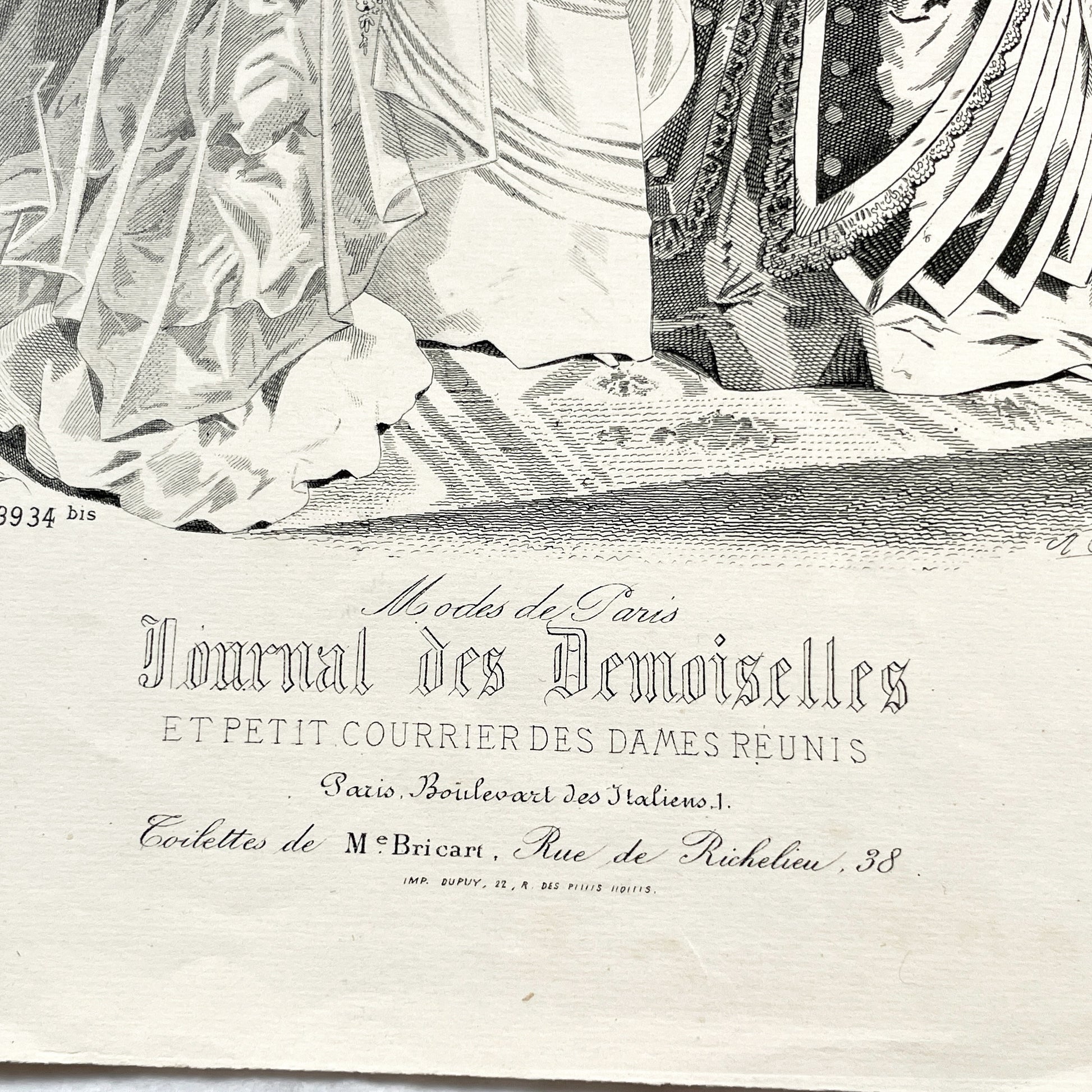1880s - Vintage French Fashion Plate - Journal des Demoiselles - Parisian Couture Engraving - Victorian Bridal and Day Dress Original Art
