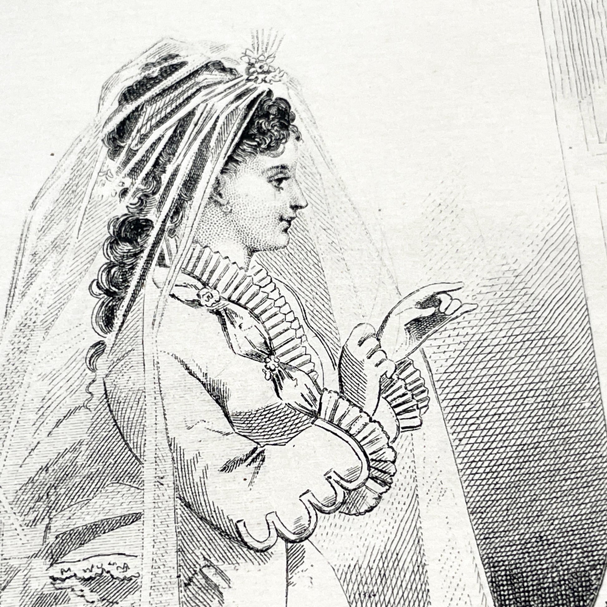 1880s - Vintage French Fashion Plate - Journal des Demoiselles - Parisian Couture Engraving - Victorian Bridal and Day Dress Original Art