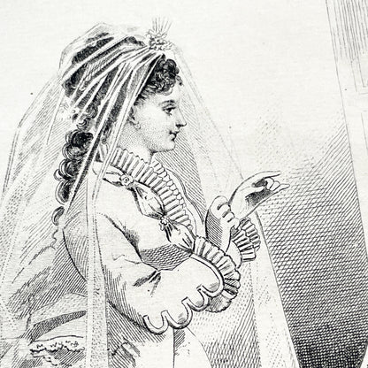 1880s - Vintage French Fashion Plate - Journal des Demoiselles - Parisian Couture Engraving - Victorian Bridal and Day Dress Original Art