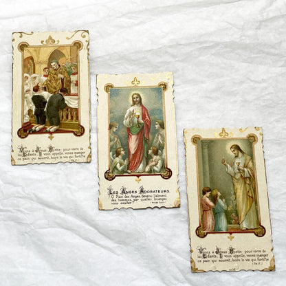 1910s - 3 Vintage Religious Cards - French Holy Communion Prayer Cards - Ornate Catholic Art - Ephemera for Junk Journals and Scrapbooking
