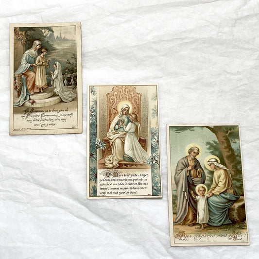 1920s - 3 Antique French Religious Holy Cards - First Communion - Sacred Art - Vintage Catholic Prayer Devotional Souvenirs