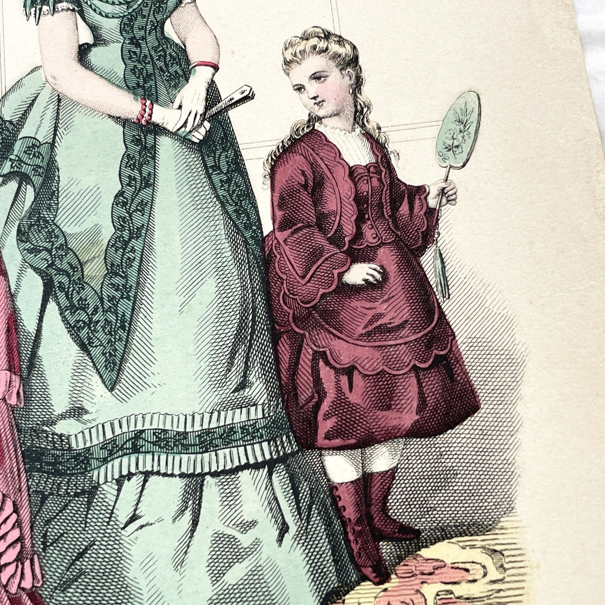 1870s - Original French Fashion Print from Journal des Demoiselles - Modistes de Paris Evening Wear Gown Illustration - Victorian Era