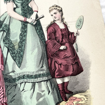 1870s - Original French Fashion Print from Journal des Demoiselles - Modistes de Paris Evening Wear Gown Illustration - Victorian Era
