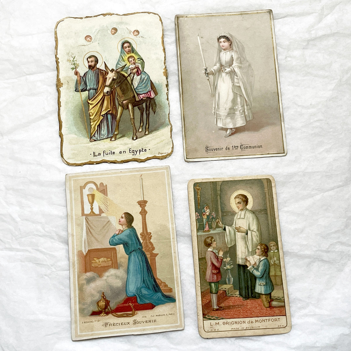 Late 19th - 4, Antique French Religious Holy Cards - Catholic Prayer Souvenirs - Chromolithography - Vintage Ephemera Collection