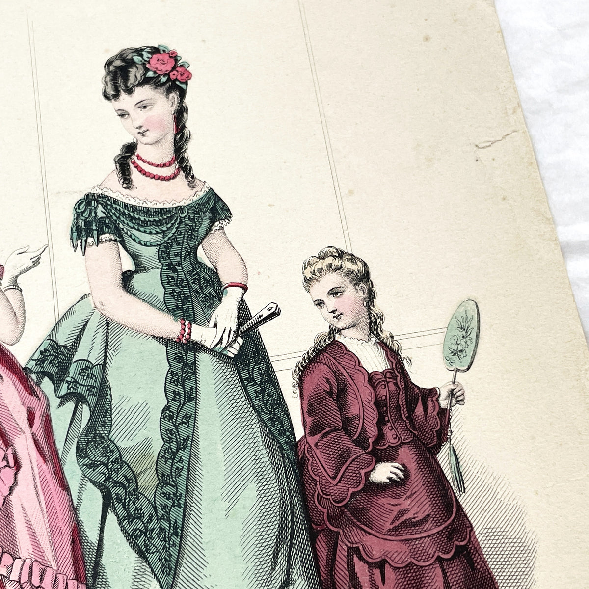 1870s - Original French Fashion Print from Journal des Demoiselles - Modistes de Paris Evening Wear Gown Illustration - Victorian Era