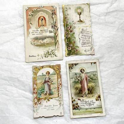 1910s - 4 Vintage French Religious Holy Cards - Jesus Christ Eucharist Devotional Prayer Art - First Communion Easter Christmas