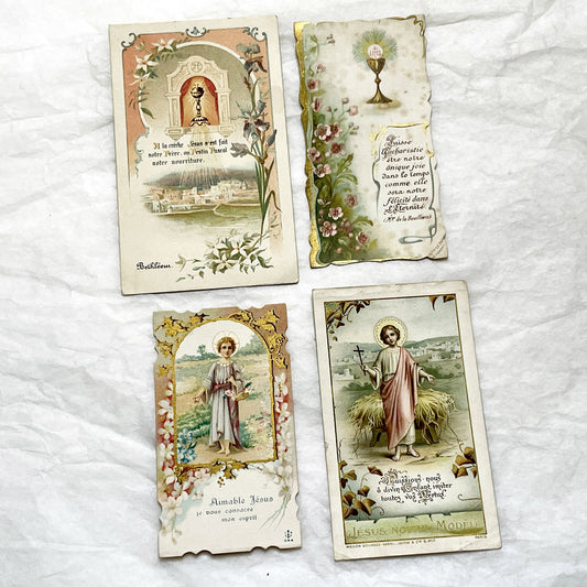 1910s - 4 Vintage French Religious Holy Cards - Jesus Christ Eucharist Devotional Prayer Art - First Communion Easter Christmas