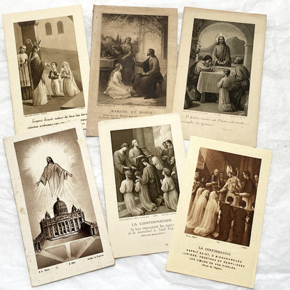 1940s - 6 Vintage French Religious Cards - Catholic Sacraments - Communion & Confirmation Souvenirs - Devotional Art Collectibles
