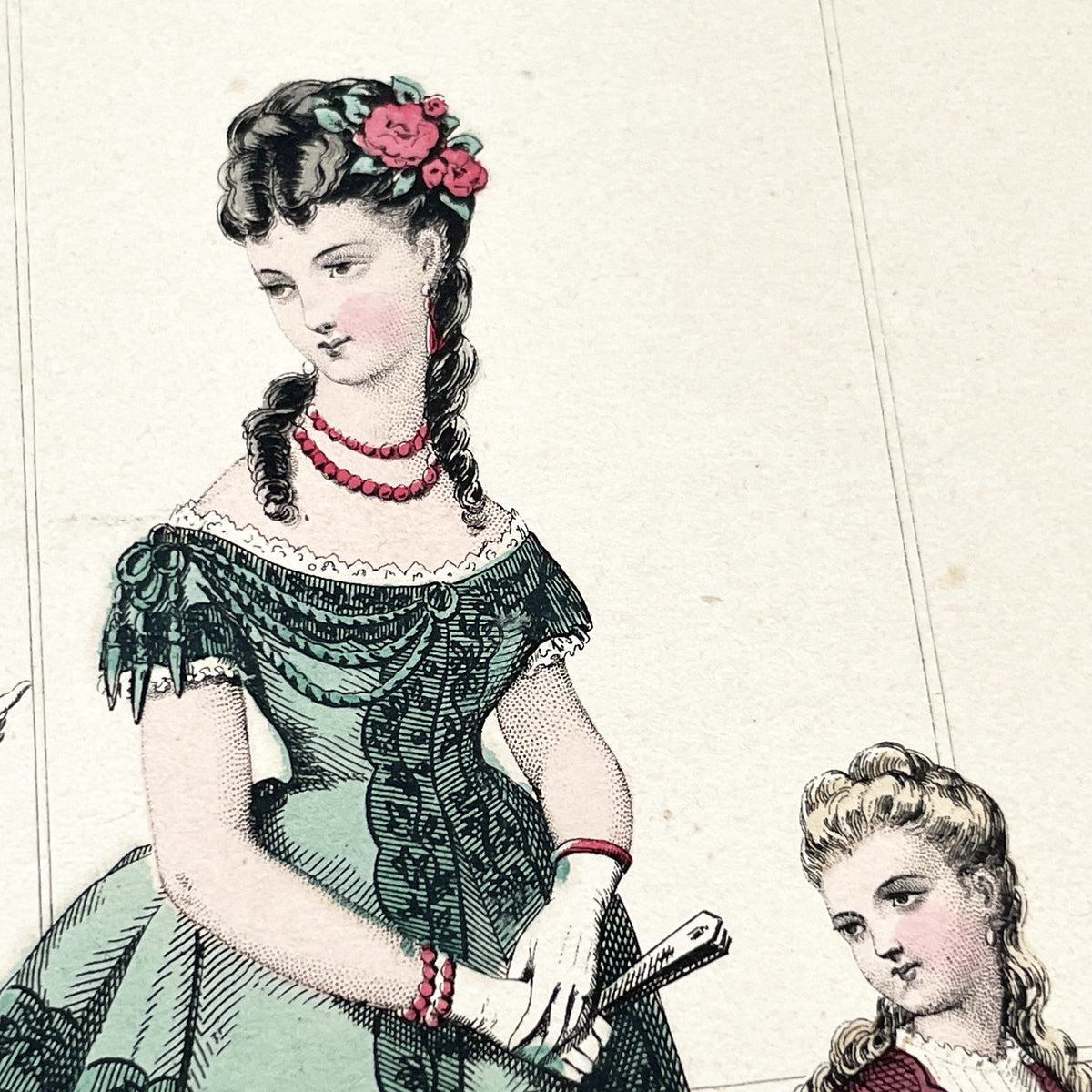 1870s - Original French Fashion Print from Journal des Demoiselles - Modistes de Paris Evening Wear Gown Illustration - Victorian Era