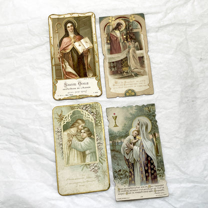 1920s - 4 French Religious Prayer Cards - Vintage Catholic Chromolithographs - First Communion, Saints, Virgin Mary - Devotional Art