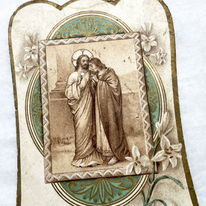 1900s - Antique French Religious Card - First Communion Jesus And Saint John - Vintage Prayer Card - Catholic Ephemera - Holy Memento