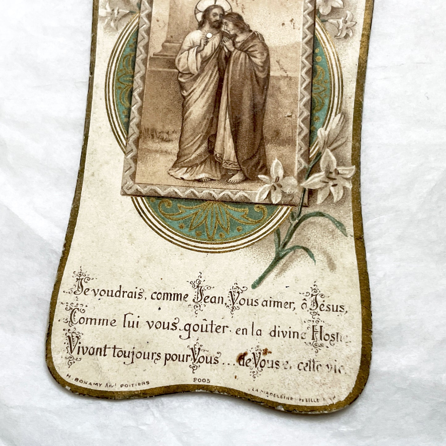 1900s - Antique French Religious Card - First Communion Jesus And Saint John - Vintage Prayer Card - Catholic Ephemera - Holy Memento