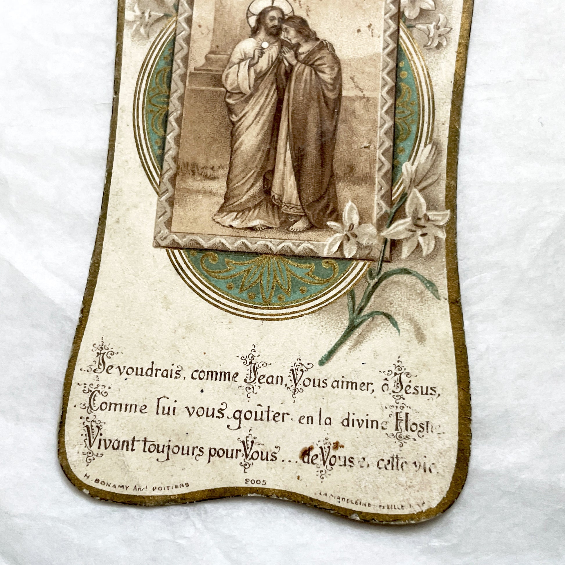 1900s - Antique French Religious Card - First Communion Jesus And Saint John - Vintage Prayer Card - Catholic Ephemera - Holy Memento