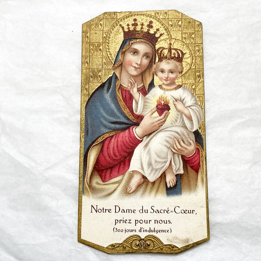 1900s - Antique Religious Card - Our Lady of the Sacred Heart - Madonna and Child - French Prayer Holy Indulgence Collectible