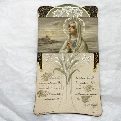 1900s - Antique French Religious Card - Virgin Mary Art - Gold Embellishments - Devotional Prayer Holy Card
